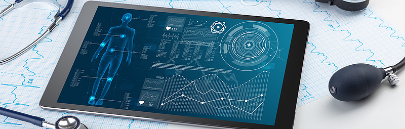 Tablet mit medizinischen Symbolen