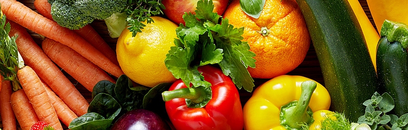 Verschiedene Obst- und Gemüsesorten