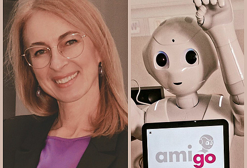 Sandra Schüssler mit Roboter Pepper