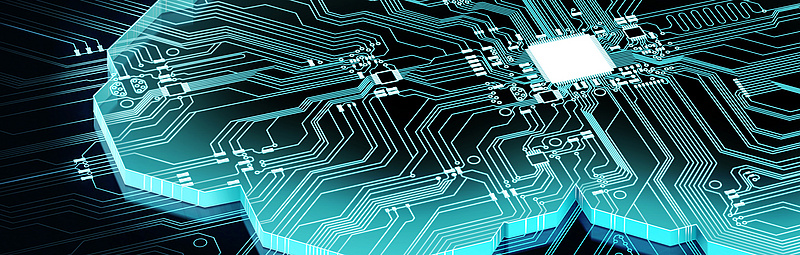 Gehirn vor technologischem Hintergrund repräsentiert künstliche Intelligenz