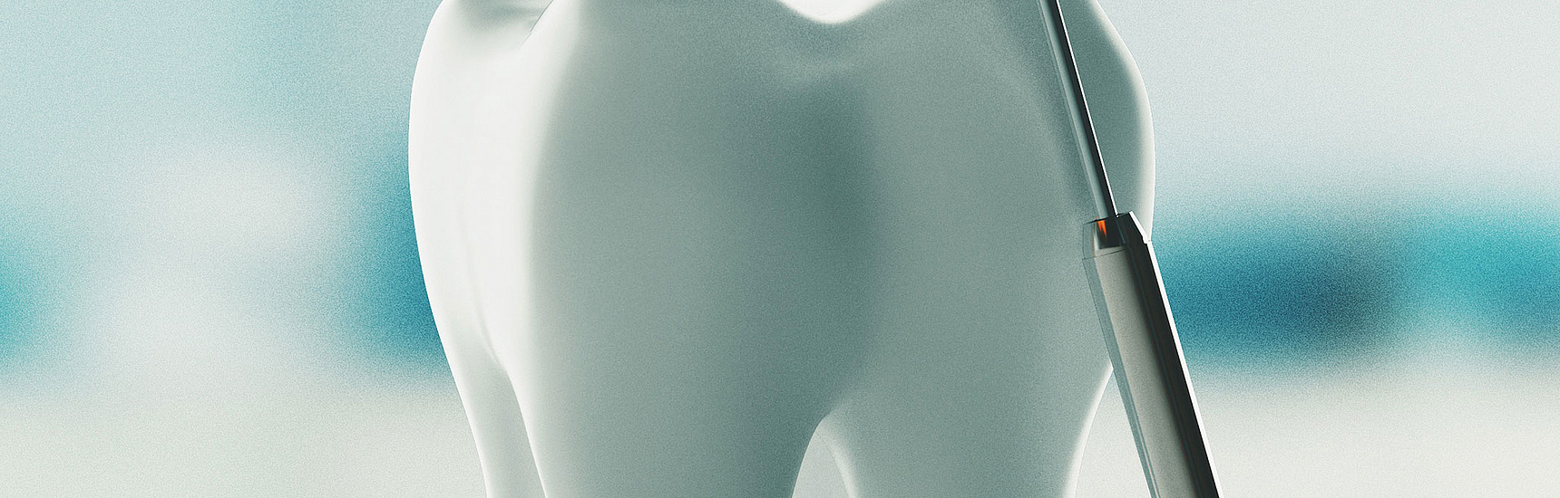 A tooth and a dental instrument