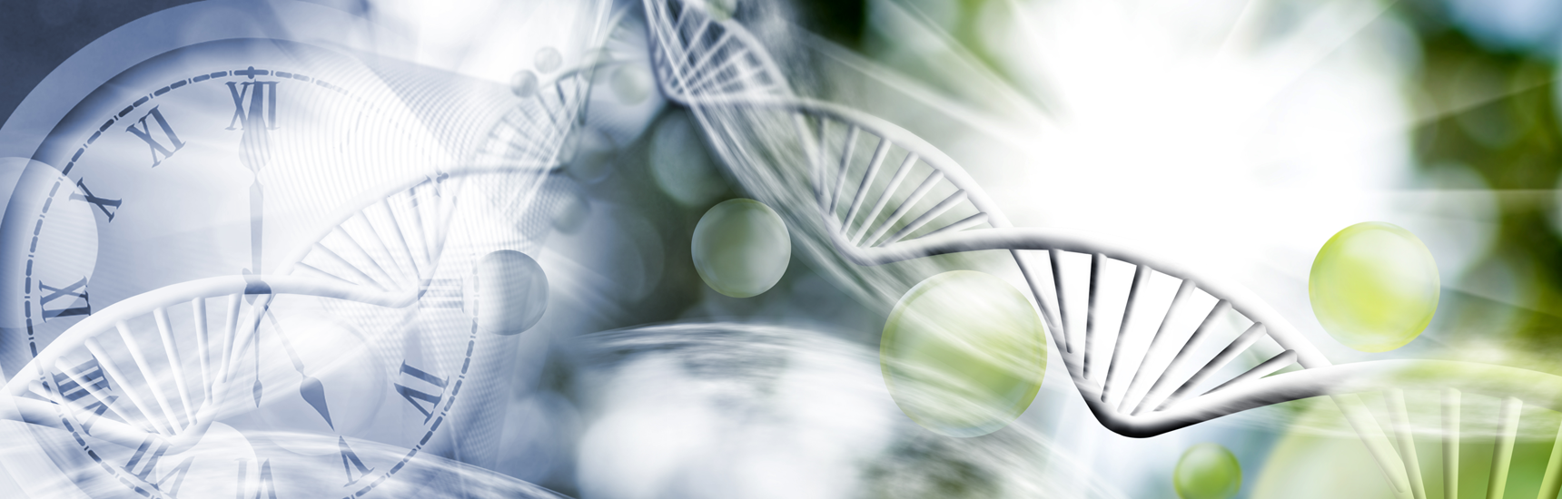 Abstraktes Bild einer Uhr und einer genetischen Kette